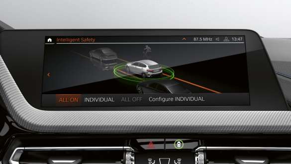 Driving Assistant. BMW 1 Series Control Display with the driver assistance system Driving Assistant.