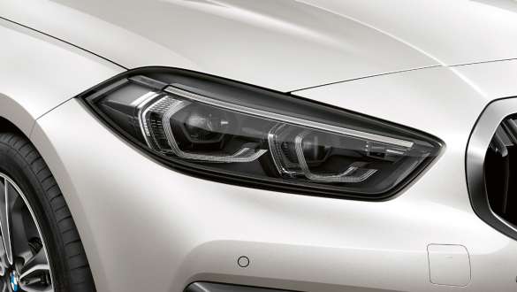 LED headlights. LED headlights of the BMW 1 Series Model Sport Line in Mineral White metallic.