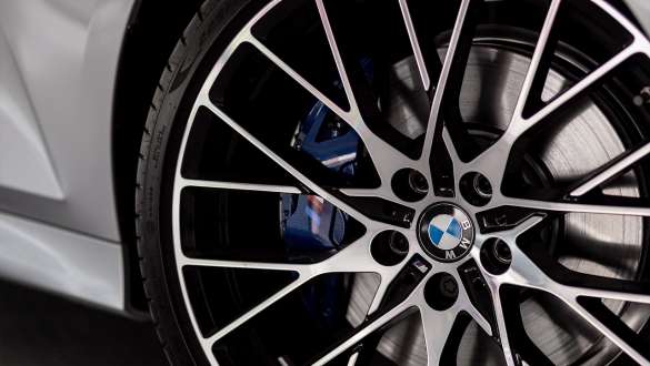 BMW 3 Series Sedan, M Sport brake. Detailed view of the wheel oft he BMW 3 Series Sedan with M Sport brake.