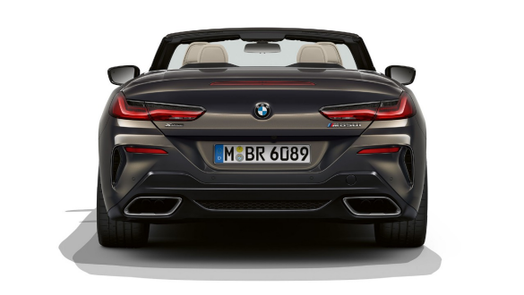 BMW M850i xDrive Dravit Grey metallic, rear view, Sport exhaust system. BMW M850i xDrive Dravit Grey metallic, rear view, Sport exhaust system.