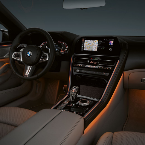 BMW M850i xDrive, interior, ambient lighting. BMW M850i xDrive, interior, ambient lighting.