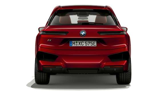 BMW iX i20 electric SUV rear view  BMW iX electric SUV Aventurin Red i20 rear view
