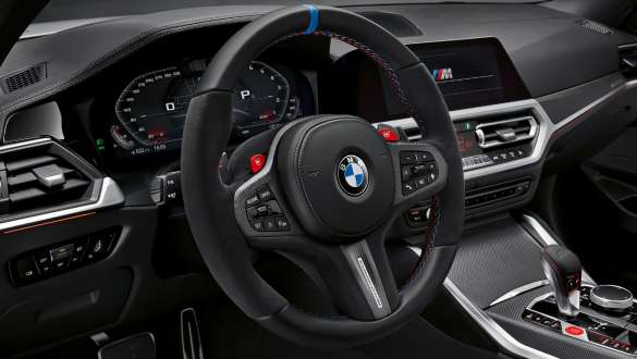 M Performance steering wheel Pro BMW M4 Coupé G82 2020 BMW M4 Coupé G82 2020 M Performance steering wheel Pro interior close-up