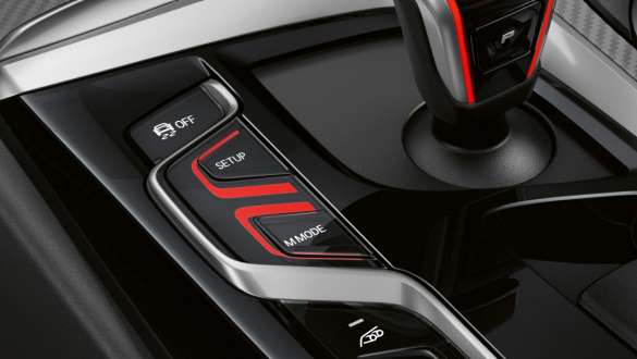 M MODE button BMW M5 F90 2020 M MODE button BMW M5 F90 LCI Facelift 2020 interior close-up gearshift lever