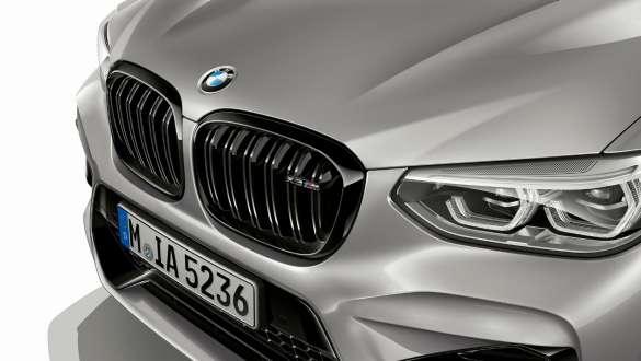 BMW X3 M Competition SUV F97, front with M kidney grille. BMW X3 M Competition SUV F97 in Donington Grey metallic, exterior, front with M kidney grille in Black high-gloss.