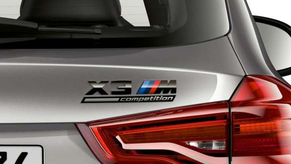 BMW X3 M Competition SUV F97, rear with “X3 M Competition” lettering. BMW X3 M Competition SUV F97 in Donington Grey metallic, exterior, rear with “X3 M Competition” lettering.