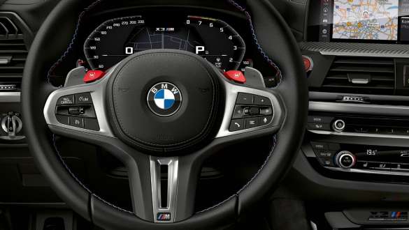BMW X3 M Competition and BMW X3 M SUV F97, cockpit. BMW X3 M Competition and BMW X3 M SUV F97, interior, cockpit, M leather steering wheel, M Servotronic.