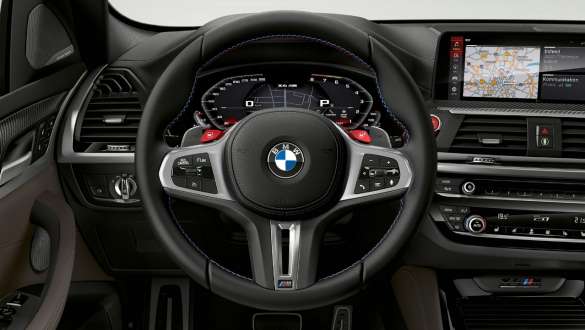 BMW X4 M Competition SUV F98, M leather steering wheel. BMW X4 M Competition SUV F98, interior, cockpit, M leather steering wheel with multi-function.