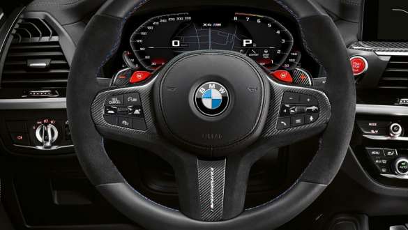 BMW X4 M and BMW X4 M Competition SUV F98, cockpit. BMW X4 M and BMW X4 M Competition SUV F98, interior, cockpit, M leather steering wheel, M Servotronic.