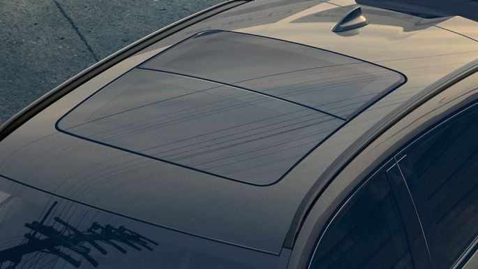 BMW X6 SUV G06 Panorama glass roof Sky Lounge. Close-up view of the BMW X6 SUV G06 Panorama glass roof Sky Lounge.