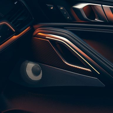 BMW X6 SUV G06 speaker. Close-up of the BMW interior with focus on speaker G06.