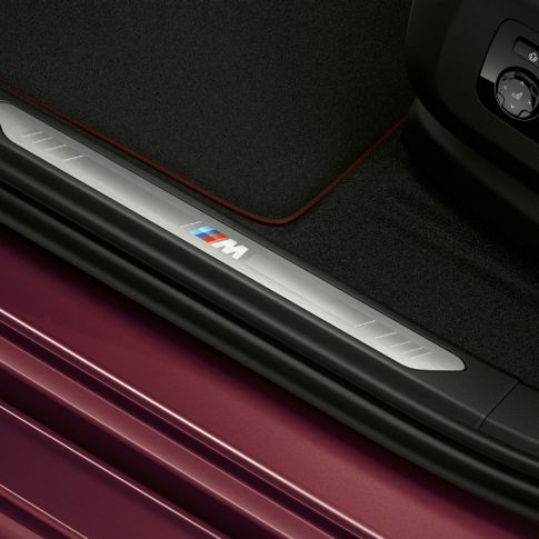 BMW X6 SUV G06 Individual door sill. BMW X6 SUV G06 Individual interior with close-up of door sill.