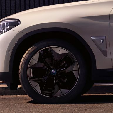 Aerodynamic wheels BMW iX3 SUV G08 metallic close-up wheel Aerodynamic wheels BMW iX3 SUV G08 2020 Mineral White metallic close-up wheel exterior