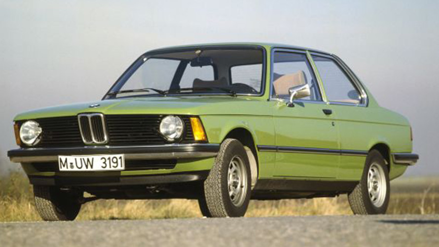 BMW 3 Series Sedan E21 first generation three-quarter front view on the street BMW 3 Series models BMW 3 Series Sedan E21 first generation three-quarter front view on the street