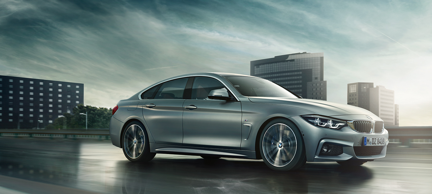 BMW 4-Series Gran Coupe metallic car: streets after rain BMW 4-Series Gran Coupe metallic car: streets after rain