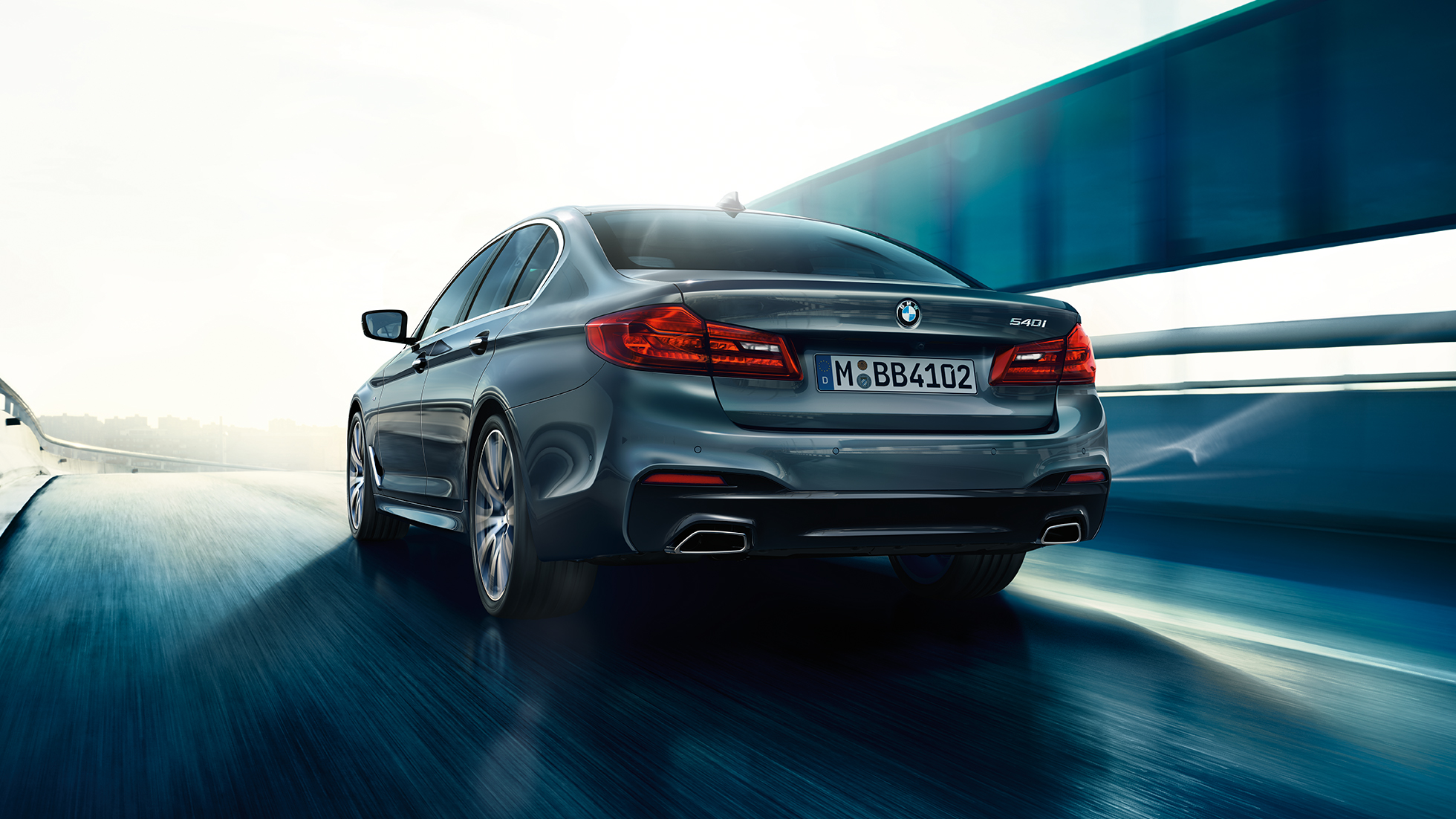 Rear BMW 5 Series Sedan BMW 5 Series Sedan 540i Sedan G30 Bluestone metallic rear view