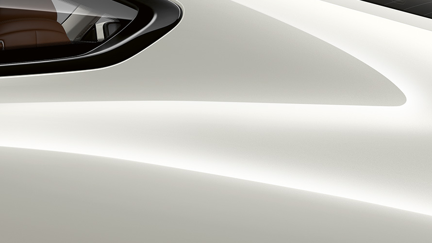 Close-up of the C pillar of the BMW 8 Series Coupé in Bluestone metallic.