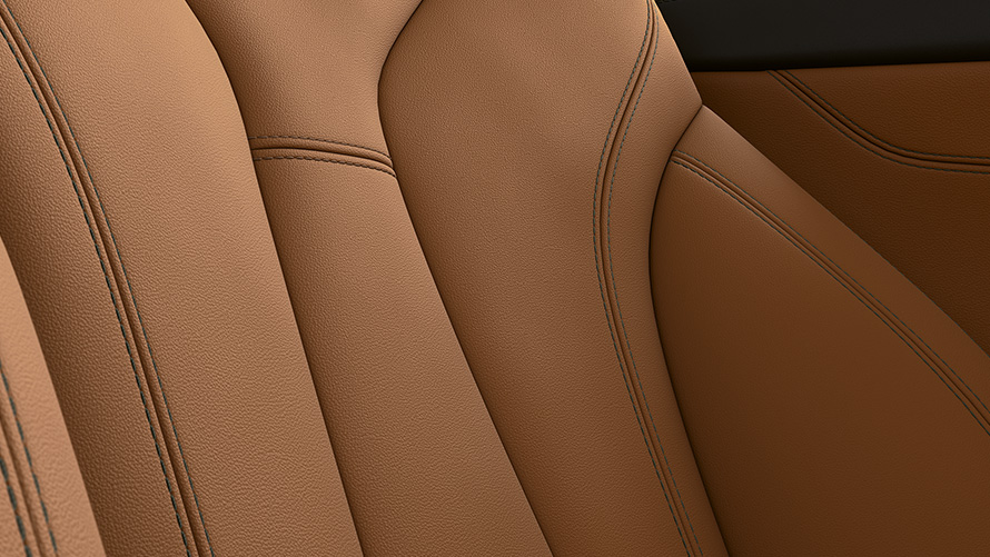Close-up of the upholstery and stitching of the BMW 8 Series Coupé.