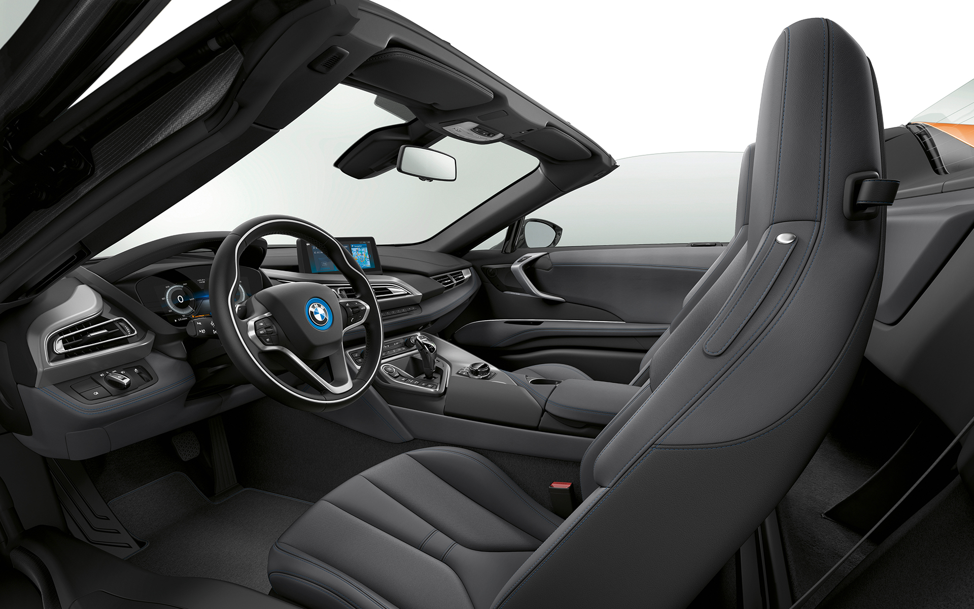 BMW i-Series i8 Roadster classic black: front interior design BMW i-Series i8 Roadster classic black: front interior design