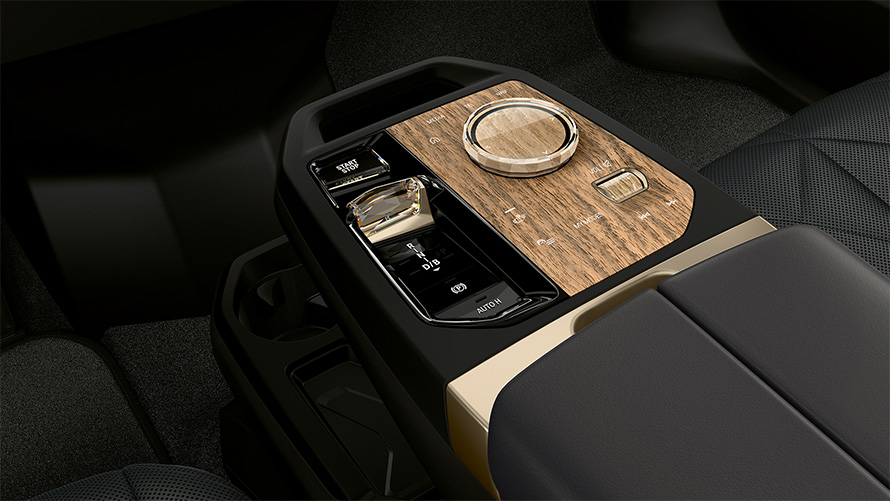 BMW iX M60 i20 2022 electric SUV electric car Centre console with Start/Stop button and BMW controller interior
