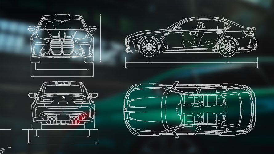 Dimensional drawing BMW M3 G80 Dimensional drawing BMW M3 G80