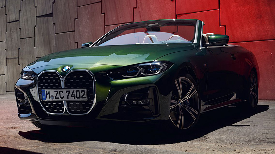 Three-quarter front view BMW 4 Series Convertible G23 2020 BMW 4 Series Convertible G23 2020 Sanremo Green metallic three-quarter front view