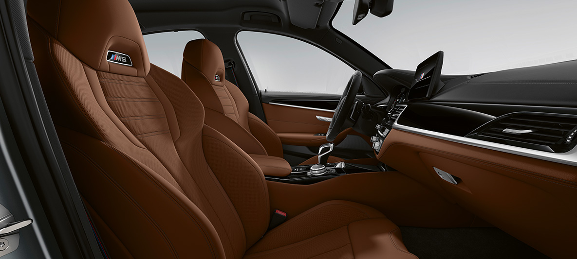 BMW Individual BMW M5 Sedan F90 2020 BMW Individual full leather trim 'Merino' Tartufo/Black BMW Individual BMW M5 Sedan F90 LCI Facelift 2020 BMW Individual full leather trim 'Merino' Tartufo/Black interior