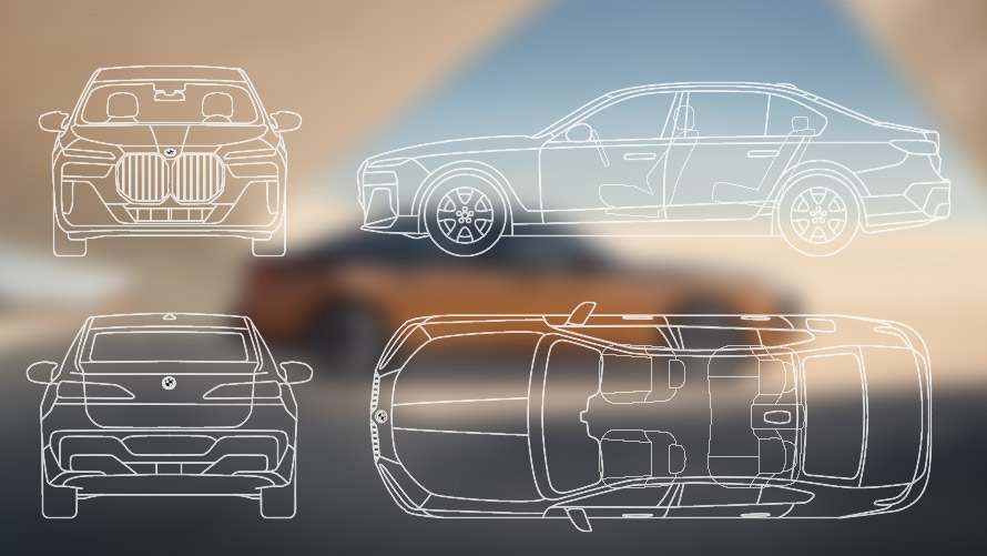 Dimensional drawing BMW i7 M70 xDrive Sedan G70 Dimensional drawing BMW i7 M70 xDrive Sedan G70