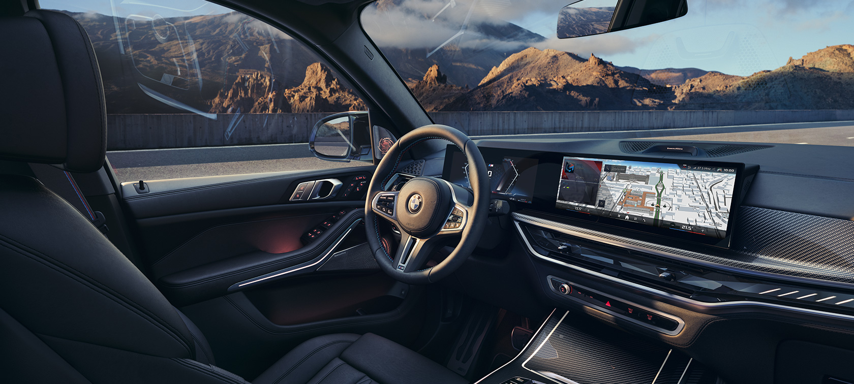 BMW X7 M60i xDrive G07 LCI cockpit interior BMW X7 M60i xDrive G07 LCI cockpit interieur in front of mountain landscape