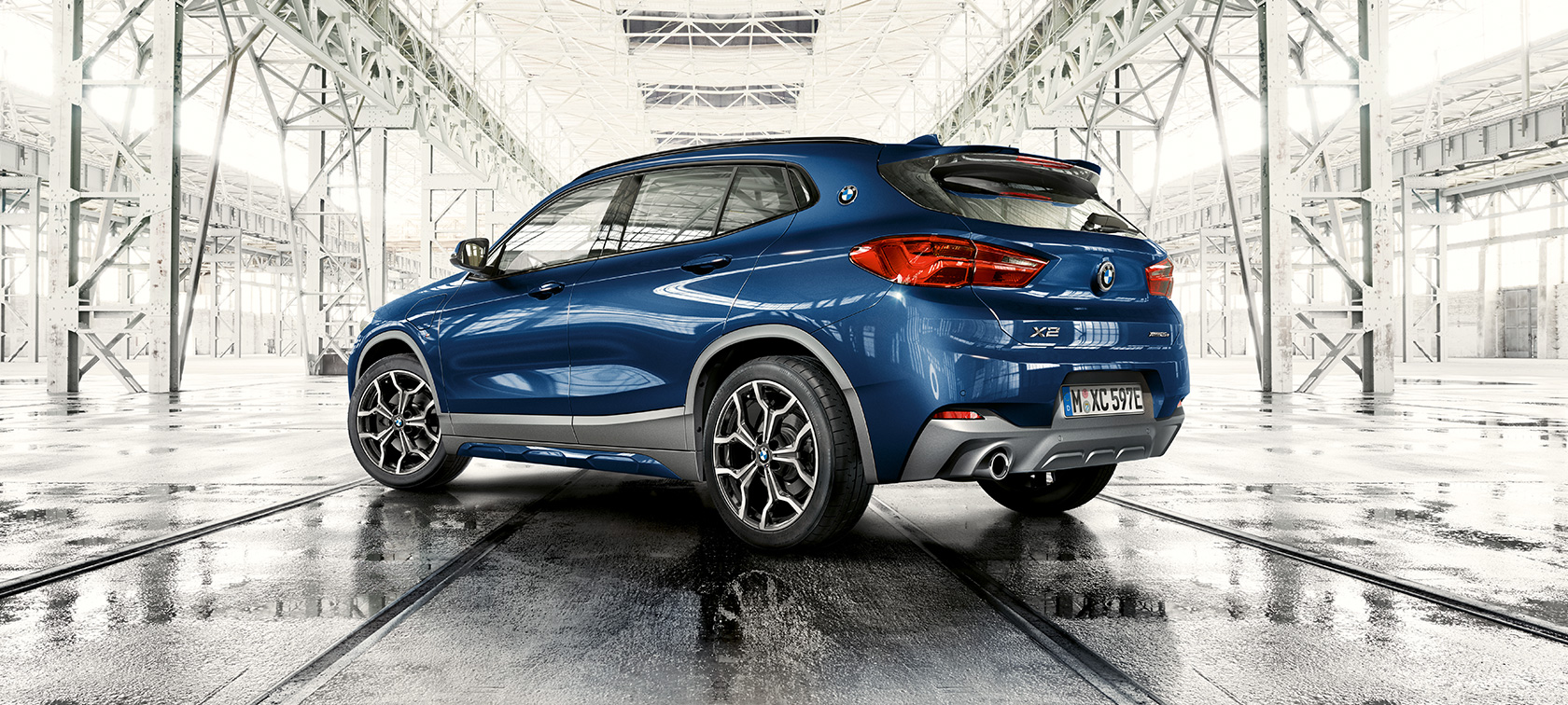 Three quarter rear view BMW X2 xDrive25e SUV F39 BMW X2 xDrive25e SUV plug-in hybrid F39 2020 three quarter rear view