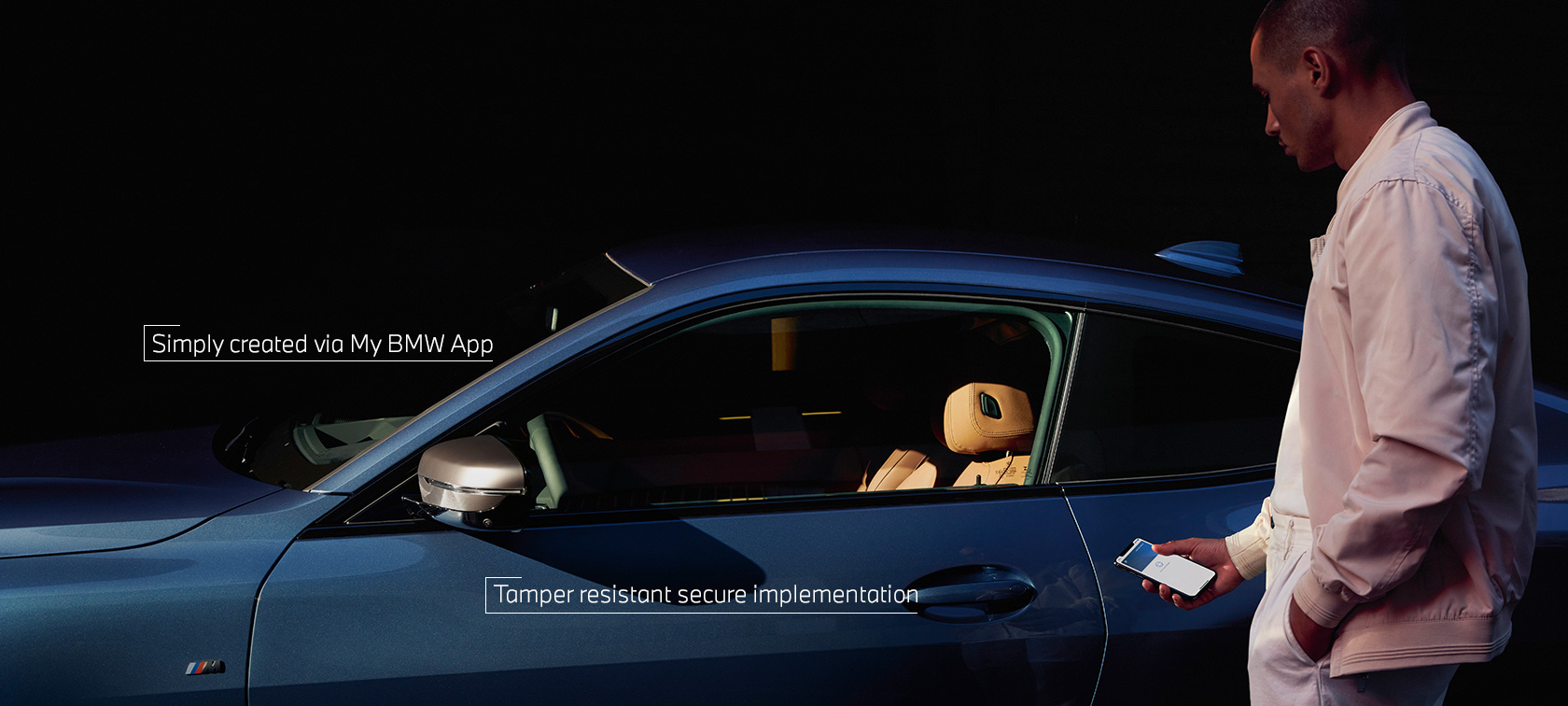 BMW Digital Key My BMW App man opens BMW with his smartphone BMW Digital Key My BMW App man opens BMW with his smartphone