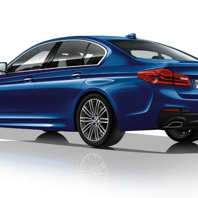 M Sport package BMW 5 Series Sedan 540i Sedan G30 Mediterranean Blue metallic three-quarter rear view